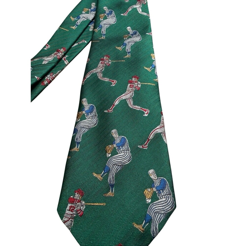 Robert Talbott Silk Baseball Tie Green Players Woven England Made USA Vintage